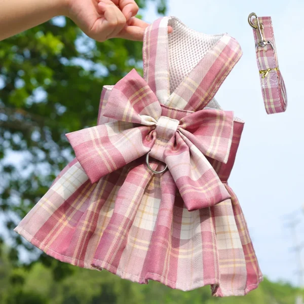 Plaid Skirt  w/Chest Strap/Leash For Small Pet