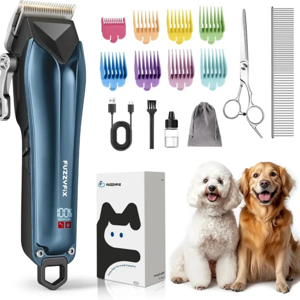 Professional Cordless Grooming Clippers for Thick Coats, with 8 Guide Combs and Quiet Design